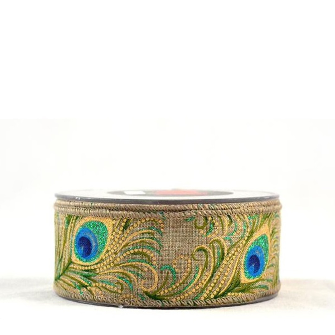 Ribbon 9mt, 43mm Peacock Feather Natural *ETA Nov image 0